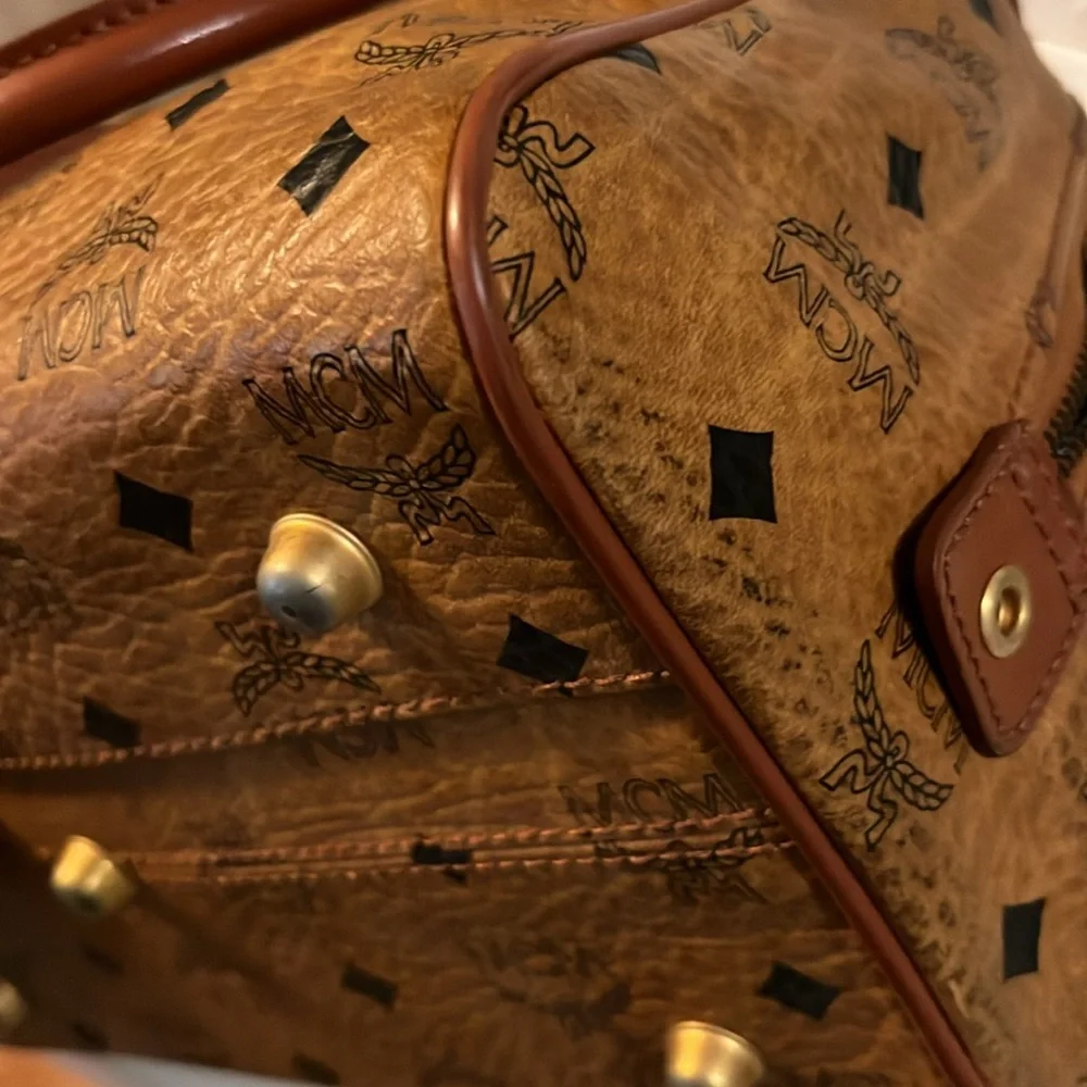 MCM Brown Logo Satchel with Gold Accents-Speedy 25 size - Picture 9 of 13